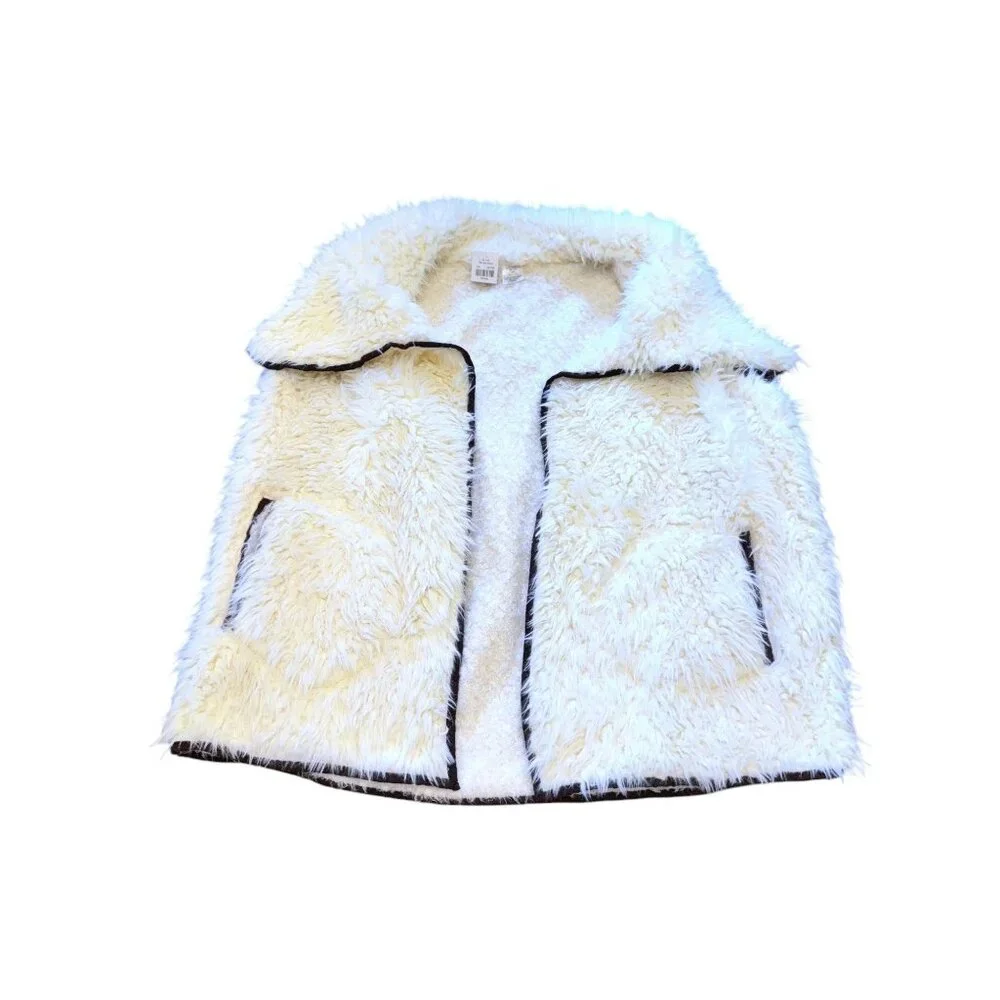 Faux Sherpa Vest With Brown Trim Comfy XXL - Picture 4 of 8